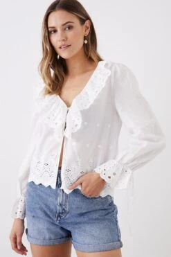 Dorothy Perkins Cutwork Detail Ruffle Top