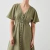 Dorothy Perkins Petite Khaki Button Shirred Waist Midi Dres