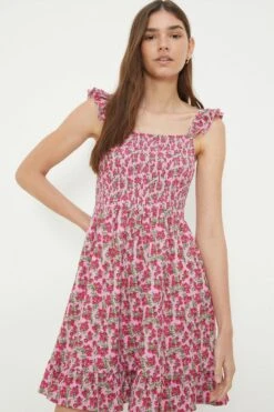 Dorothy Perkins Pink Ditsy Shirred Strappy Mini Dress