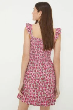 Dorothy Perkins Pink Ditsy Shirred Strappy Mini Dress -Perkinsdory Store bqq12006 pink xl 2
