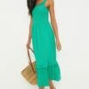 Dorothy Perkins Green Shirred Strappy Midi Dress