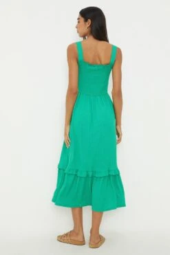 Dorothy Perkins Green Shirred Strappy Midi Dress -Perkinsdory Store bqq12007 green xl 2
