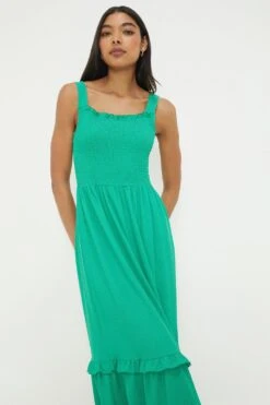 Dorothy Perkins Green Shirred Strappy Midi Dress -Perkinsdory Store bqq12007 green xl 3