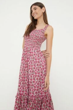 Dorothy Perkins Pink Ditsy Shirred Strappy Midi Dress