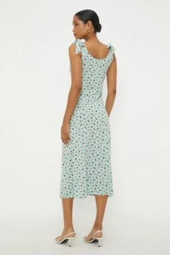 Dorothy Perkins Green Ditsy Tie Shoulder Midi Dress -Perkinsdory Store bqq12014 green xl 2