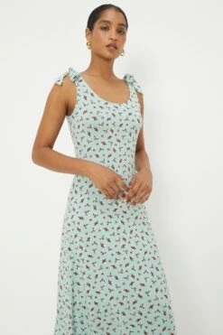 Dorothy Perkins Green Ditsy Tie Shoulder Midi Dress -Perkinsdory Store bqq12014 green xl 3