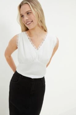 Dorothy Perkins Petite White Lace Trim Sleeveless Blouse