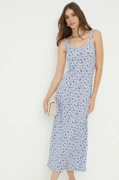 Dorothy Perkins Tall Purple Ditsy Button Through Midi Dress