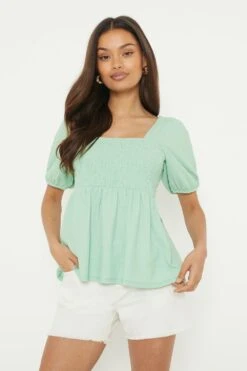 Dorothy Perkins Petite Shirred Short Sleeve Blouse -Perkinsdory Store bqq12184 sage xl 3