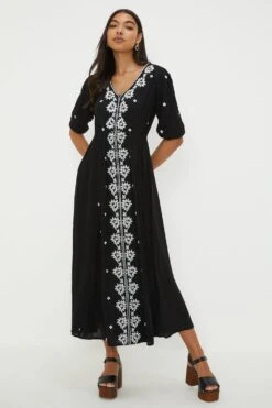 Dorothy Perkins Embroidered V Neck Midi Dress