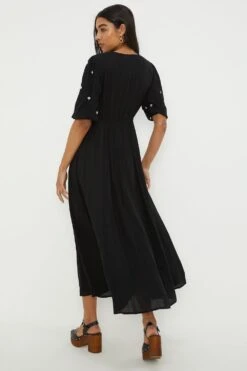 Dorothy Perkins Embroidered V Neck Midi Dress -Perkinsdory Store bqq12223 black xl 2
