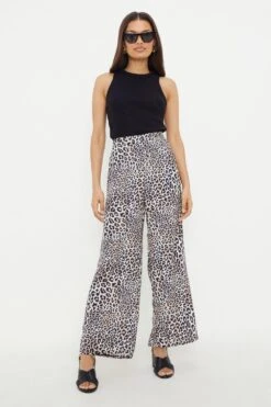 Dorothy Perkins Petite Leopard Print Straight Leg Trousers