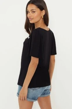 Dorothy Perkins Petite Black Floral Square Neck Top -Perkinsdory Store bqq12240 black xl 2