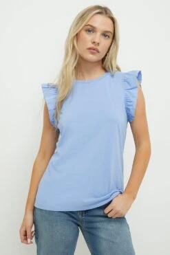 Dorothy Perkins Petite Poplin Ruffle Sleeve Top