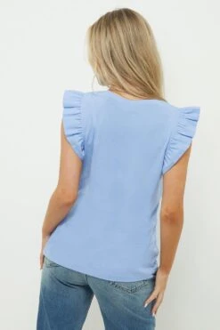 Dorothy Perkins Petite Poplin Ruffle Sleeve Top -Perkinsdory Store bqq12241 blue xl 2