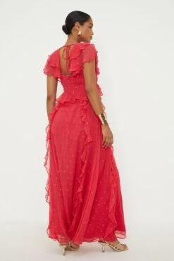 Dorothy Perkins Pink Metallic Spot Ruffle Midi Dress -Perkinsdory Store bqq12247 pink xl 2