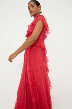 Dorothy Perkins Pink Metallic Spot Ruffle Midi Dress -Perkinsdory Store bqq12247 pink xl 3