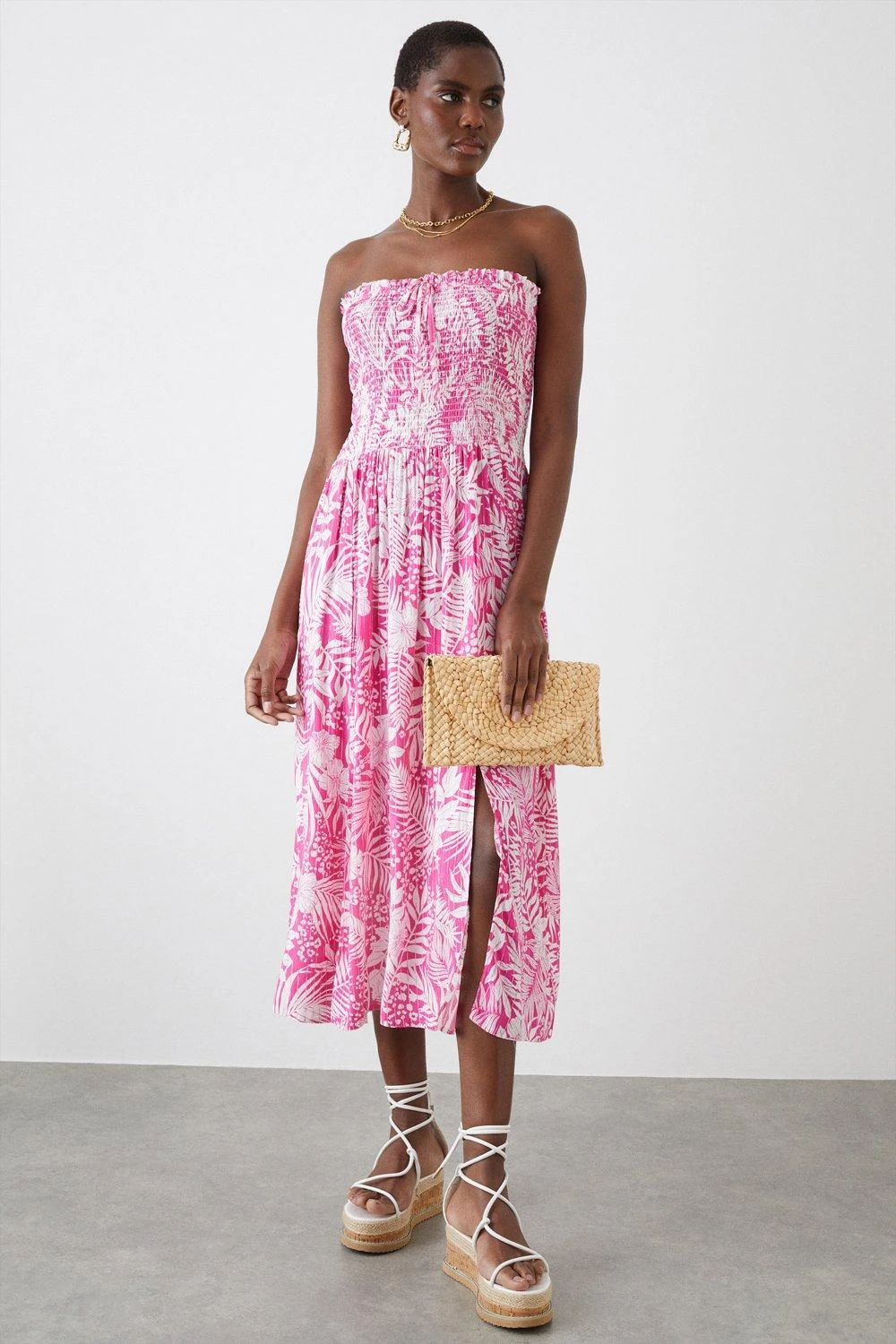 Dorothy Perkins Shirred Bandeau Midi Dress 1 Dorothy Perkins Shirred Bandeau Midi Dress