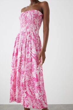 Dorothy Perkins Shirred Bandeau Midi Dress 5 Dorothy Perkins Shirred Bandeau Midi Dress -Perkinsdory Store bqq12276 pink xl 1