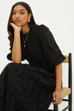 Dorothy Perkins Broderie Trim Tiered Maxi Dress -Perkinsdory Store bqq12281 black xl 3