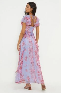 Dorothy Perkins Floral Chiffon Ruffle Midi Dress -Perkinsdory Store bqq12292 floral xl 2