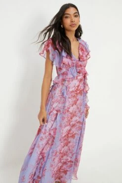 Dorothy Perkins Floral Chiffon Ruffle Midi Dress -Perkinsdory Store bqq12292 floral xl 3