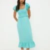 Dorothy Perkins Turquoise Broderie Sleeve Shirred Midi Dress