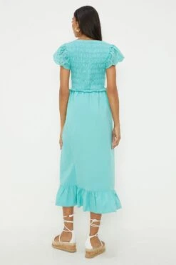 Dorothy Perkins Turquoise Broderie Sleeve Shirred Midi Dress -Perkinsdory Store bqq12297 turquoise xl 2