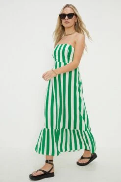 Dorothy Perkins Petite Green Stripe Bandeau Frill Hem Midi Dress -Perkinsdory Store bqq12328 green xl 1