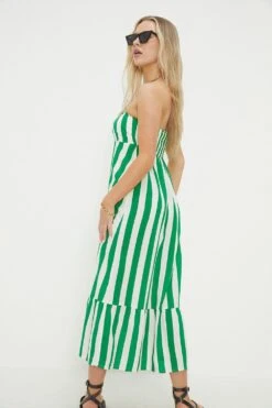 Dorothy Perkins Petite Green Stripe Bandeau Frill Hem Midi Dress -Perkinsdory Store bqq12328 green xl 3