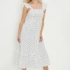 Dorothy Perkins Petite White Ruffle Strap Midi