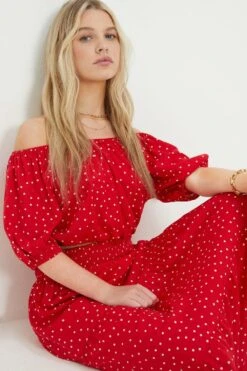 Dorothy Perkins Petite Red Spot Tiered Midi Skirt -Perkinsdory Store bqq12339 red xl 2