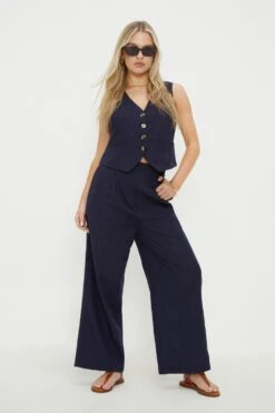 Dorothy Perkins Petite Linen Look Wide Leg Trousers