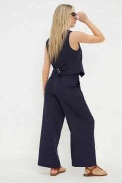 Dorothy Perkins Petite Linen Look Wide Leg Trousers -Perkinsdory Store bqq12362 navy xl 3