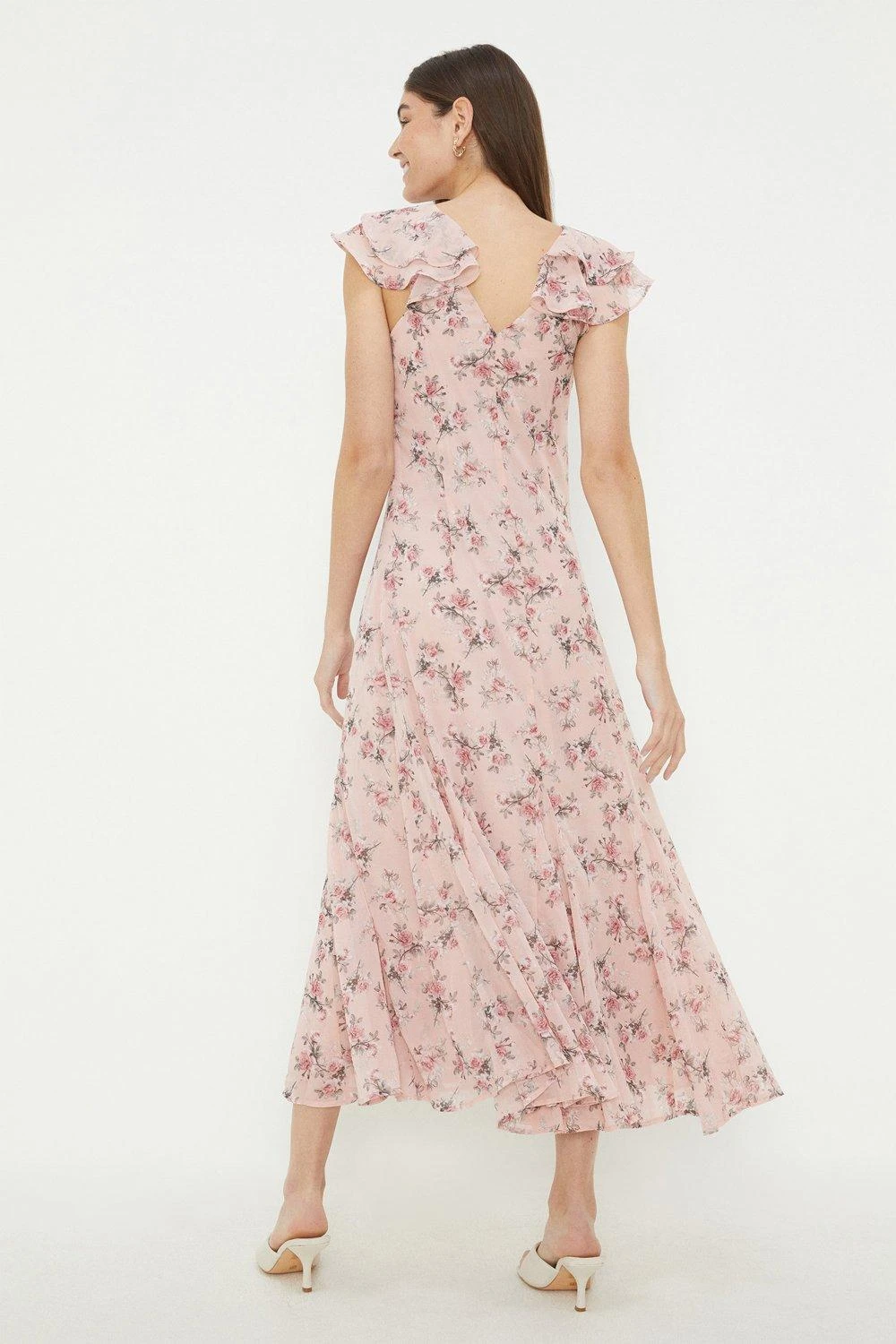 Dorothy Perkins Floral Print Chiffon Ruffle Sleeve Midi Dress 3 Dorothy Perkins Floral Print Chiffon Ruffle Sleeve Midi Dress - Image 3