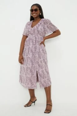 Dorothy Perkins Curve Pink Ruffle Chiffon Midi Dress