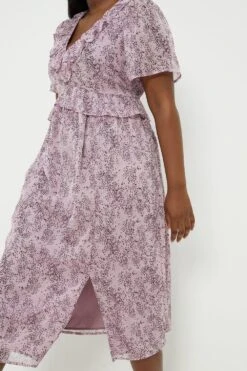 Dorothy Perkins Curve Pink Ruffle Chiffon Midi Dress -Perkinsdory Store bqq12462 pink xl 2