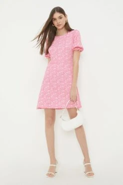 Dorothy Perkins Pink Ditsy Short Sleeve Mini Dress -Perkinsdory Store bqq12469 pink xl 3