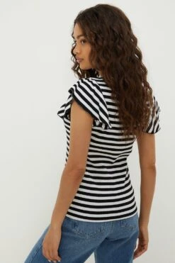 Dorothy Perkins Petite Ruffle Sleeve Striped Top -Perkinsdory Store bqq12529 mono xl 2