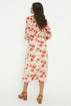 Dorothy Perkins Red Floral Chiffon Shirred Midi Dress -Perkinsdory Store bqq12609 red xl 2