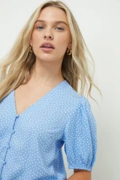 Dorothy Perkins Petite Button Front Shirred Cuff Top