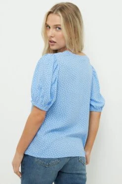 Dorothy Perkins Petite Button Front Shirred Cuff Top -Perkinsdory Store bqq12612 blue xl 2