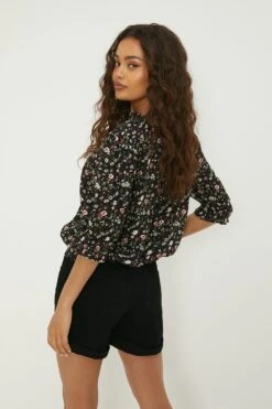 Dorothy Perkins Petite Ditsy Shirred Hem Short Sleeve Blouse -Perkinsdory Store bqq12986 pink xl 2