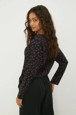 Dorothy Perkins Petite Floral Long Sleeve Wrap Blouse 5 Dorothy Perkins Petite Floral Long Sleeve Wrap Blouse -Perkinsdory Store bqq12992 pink xl 2
