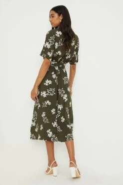 Dorothy Perkins Khaki Floral Wrap Midi Shirt Dress -Perkinsdory Store bqq13014 khaki xl 2