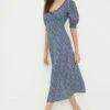 Dorothy Perkins Navy Ditsy Ruffle Neck Midi Dress