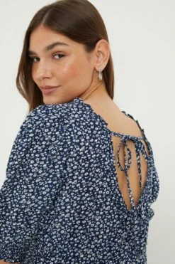 Dorothy Perkins Navy Ditsy Ruffle Neck Midi Dress -Perkinsdory Store bqq13048 navy xl 1