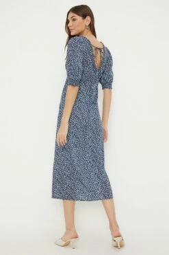 Dorothy Perkins Navy Ditsy Ruffle Neck Midi Dress -Perkinsdory Store bqq13048 navy xl 2