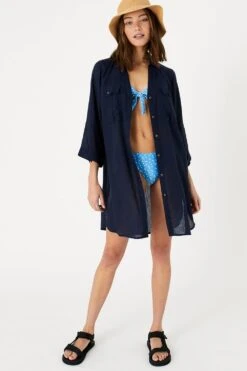 Accessorize Long Sleeve Beach Shirt -Perkinsdory Store m5045462665003 blue xl 2