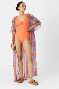 Accessorize Ribbed 'Lexi' Shaping Swimsuit -Perkinsdory Store m5045462936684 orange xl 2